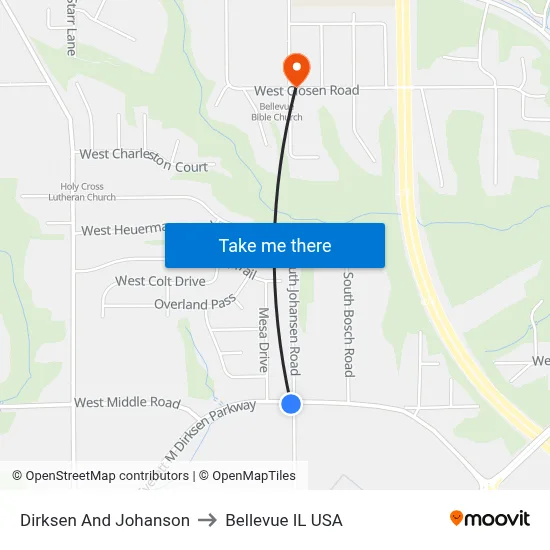 Dirksen And Johanson to Bellevue IL USA map