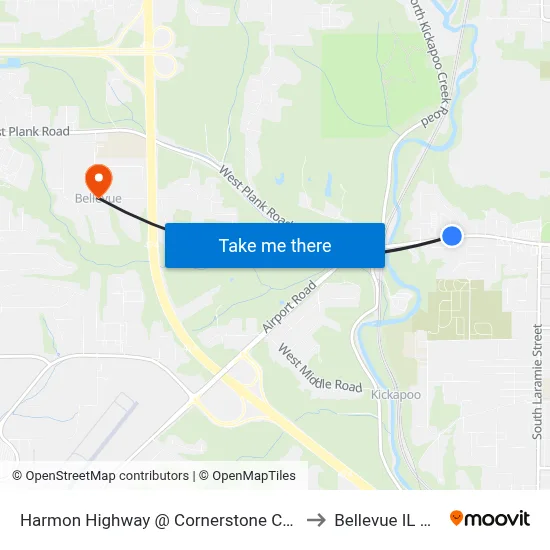 Harmon Highway @ Cornerstone Church to Bellevue IL USA map