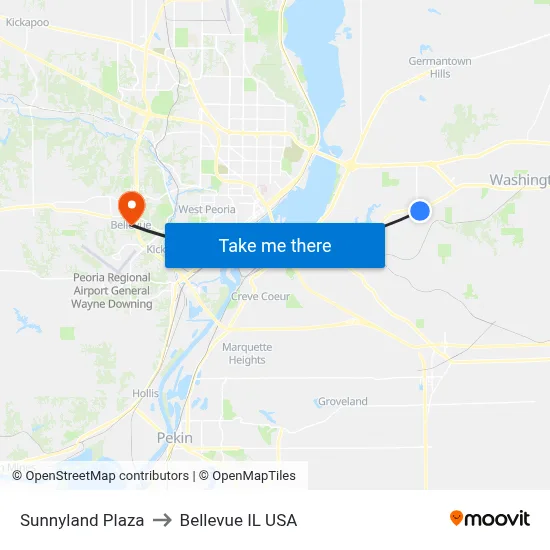 Sunnyland Plaza to Bellevue IL USA map