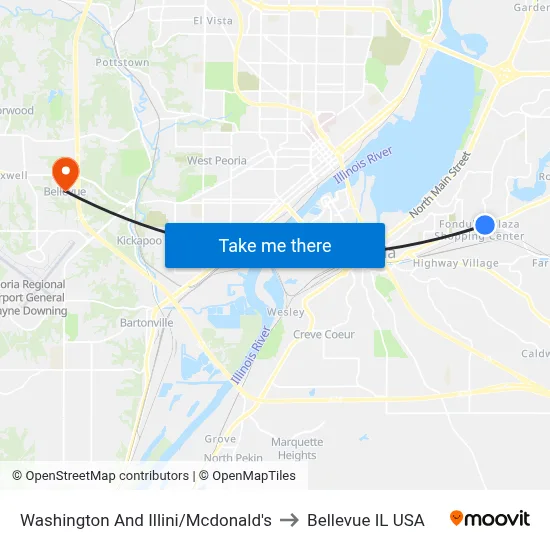 Washington And Illini/Mcdonald's to Bellevue IL USA map