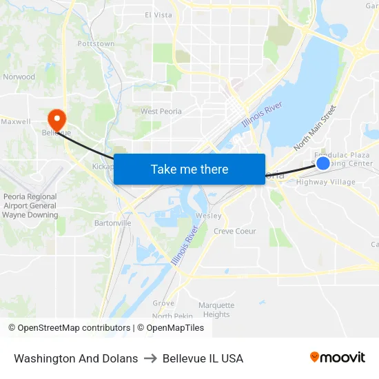 Washington And Dolans to Bellevue IL USA map