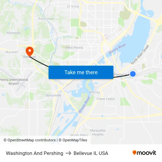 Washington And Pershing to Bellevue IL USA map
