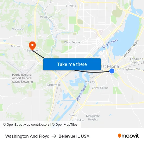 Washington And Floyd to Bellevue IL USA map