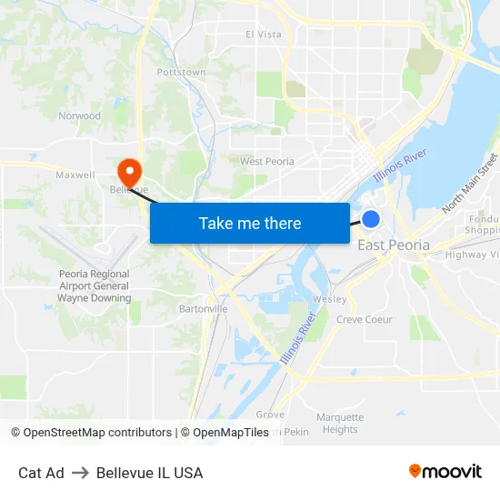 Cat Ad to Bellevue IL USA map