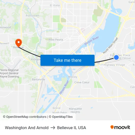 Washington And Arnold to Bellevue IL USA map