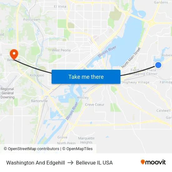 Washington And Edgehill to Bellevue IL USA map