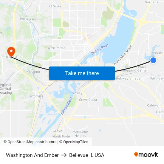 Washington And Ember to Bellevue IL USA map