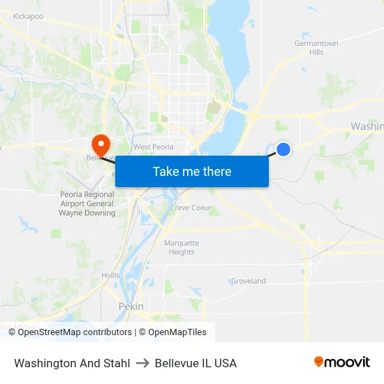 Washington And Stahl to Bellevue IL USA map