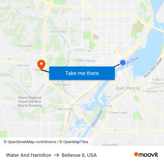 Water And Hamilton to Bellevue IL USA map