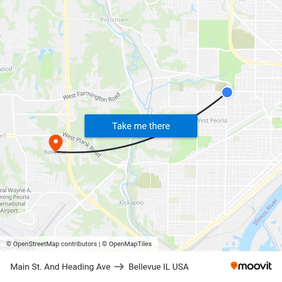 Main St. And Heading Ave to Bellevue IL USA map