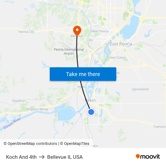 Koch And 4th to Bellevue IL USA map