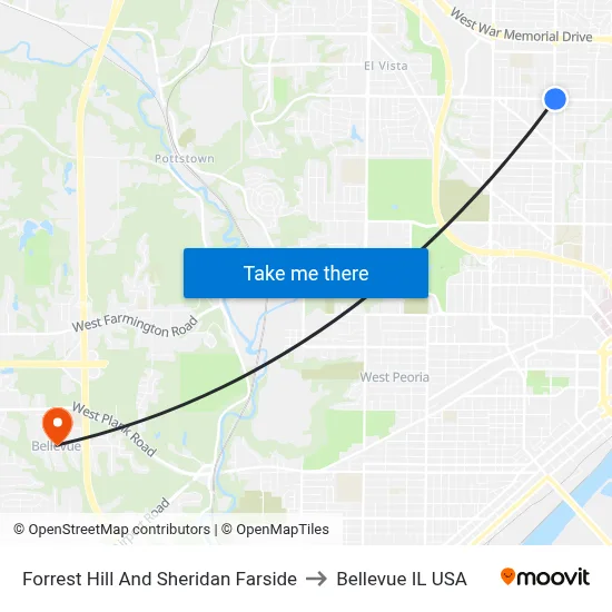 Forrest Hill And Sheridan Farside to Bellevue IL USA map