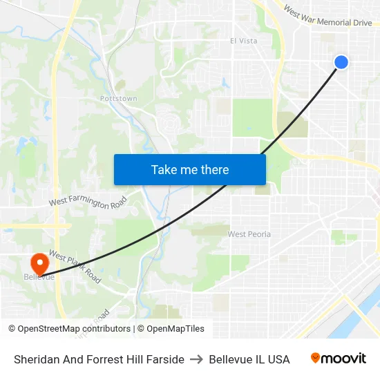 Sheridan And Forrest Hill Farside to Bellevue IL USA map