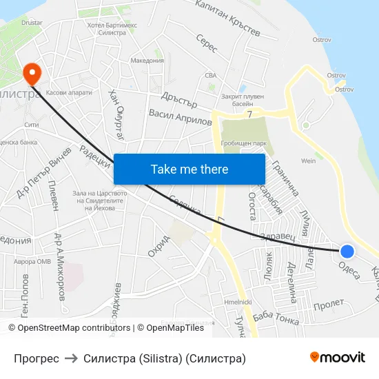 Прогрес to Силистра (Silistra) (Силистра) map