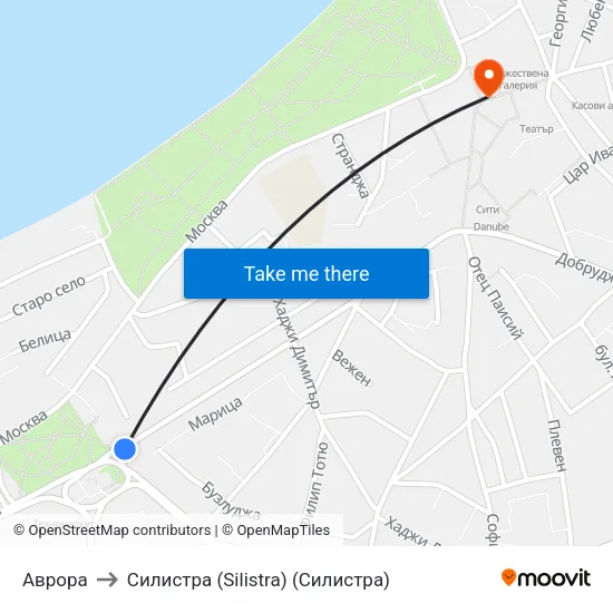 Аврора to Силистра (Silistra) (Силистра) map