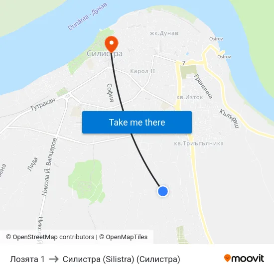 Лозята 1 to Силистра (Silistra) (Силистра) map