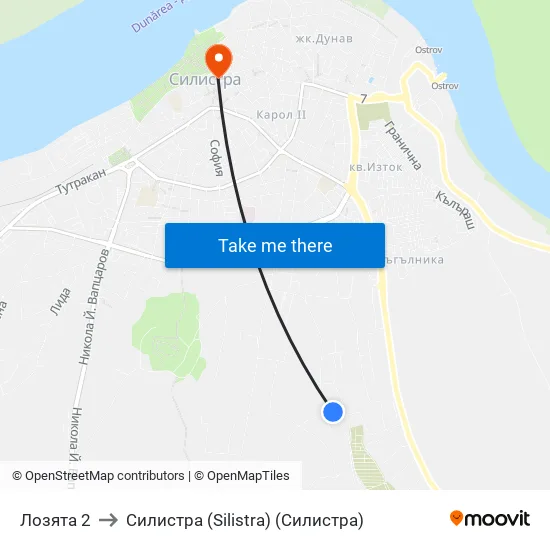 Лозята 2 to Силистра (Silistra) (Силистра) map