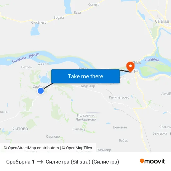 Сребърна 1 to Силистра (Silistra) (Силистра) map