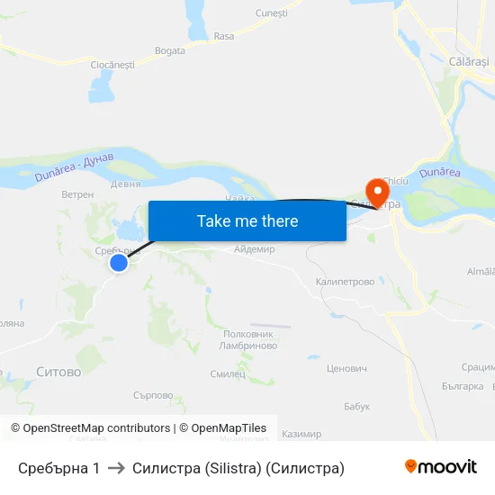 Сребърна 1 to Силистра (Silistra) (Силистра) map
