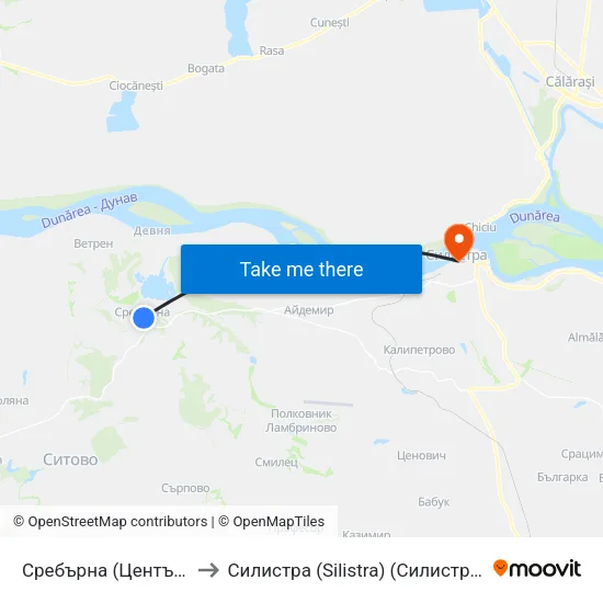 Сребърна (Център) to Силистра (Silistra) (Силистра) map