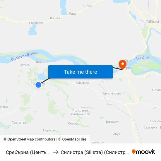 Сребърна (Център) to Силистра (Silistra) (Силистра) map