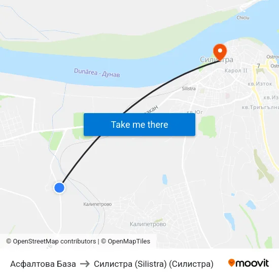 Асфалтова База to Силистра (Silistra) (Силистра) map