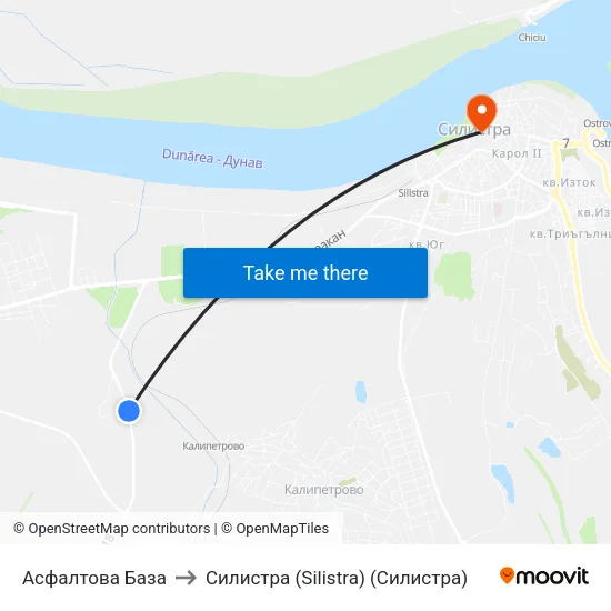Асфалтова База to Силистра (Silistra) (Силистра) map