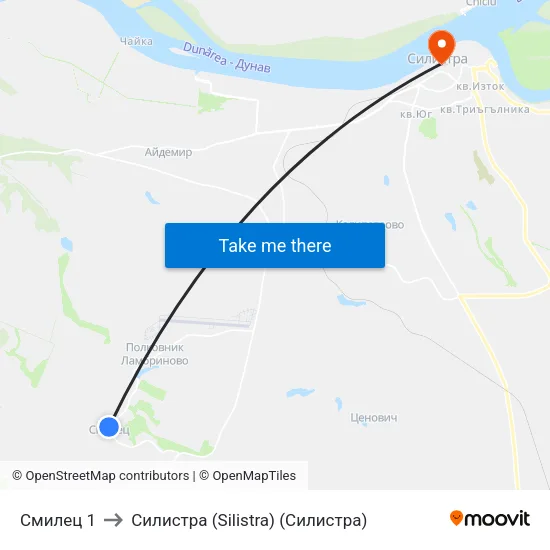 Смилец 1 to Силистра (Silistra) (Силистра) map