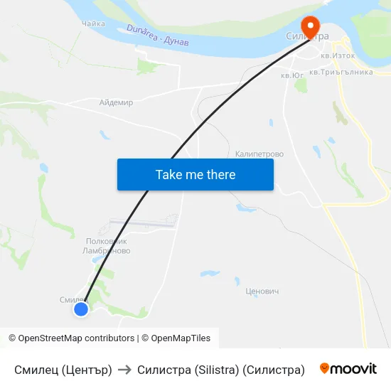 Смилец (Център) to Силистра (Silistra) (Силистра) map