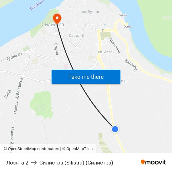 Лозята 2 to Силистра (Silistra) (Силистра) map