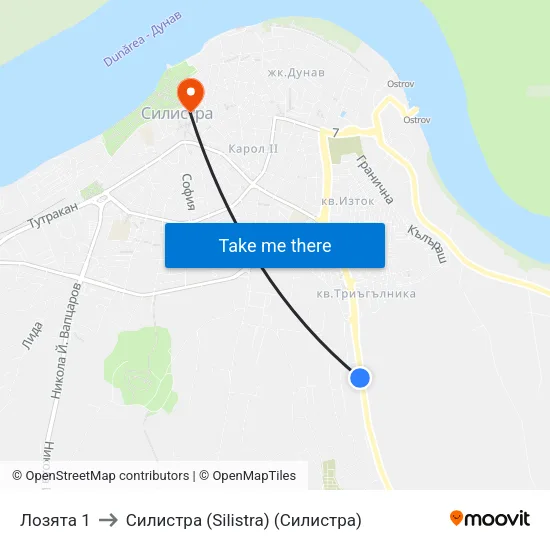 Лозята 1 to Силистра (Silistra) (Силистра) map