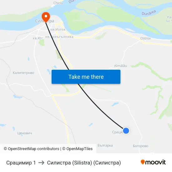 Срацимир 1 to Силистра (Silistra) (Силистра) map