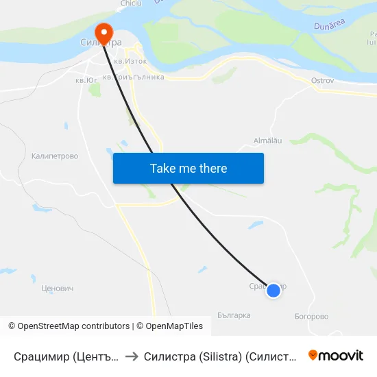 Срацимир (Център) to Силистра (Silistra) (Силистра) map