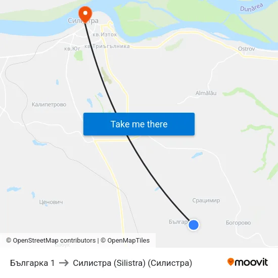 Българка 1 to Силистра (Silistra) (Силистра) map