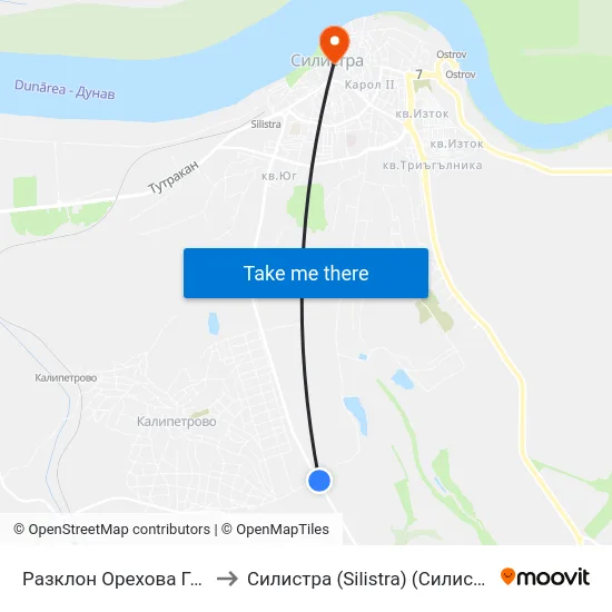 Разклон Орехова Гора to Силистра (Silistra) (Силистра) map
