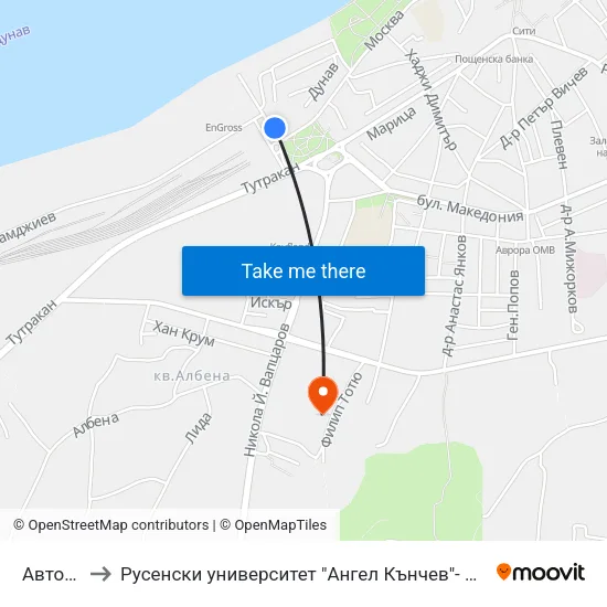 Автогара to Русенски университет "Ангел Кънчев"- филиал Силистра map