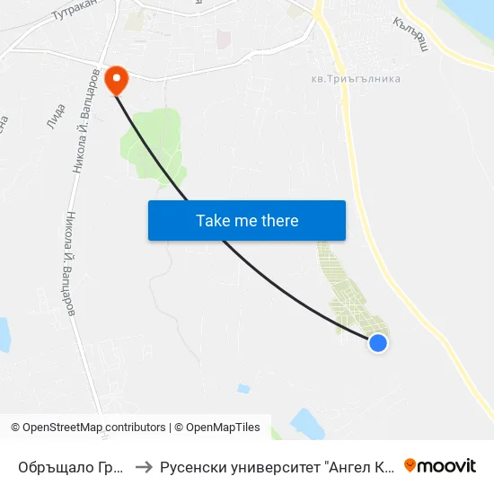 Обръщало Гробищен Парк to Русенски университет "Ангел Кънчев"- филиал Силистра map