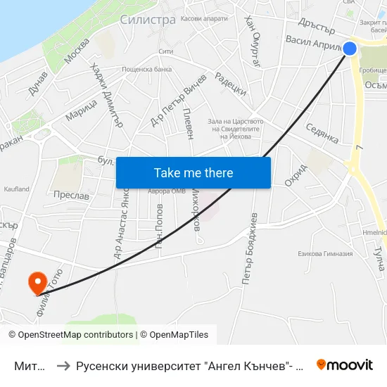 Митница to Русенски университет "Ангел Кънчев"- филиал Силистра map