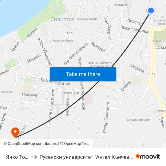 Янко Тодоров to Русенски университет "Ангел Кънчев"- филиал Силистра map