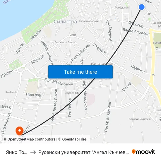 Янко Тодоров to Русенски университет "Ангел Кънчев"- филиал Силистра map