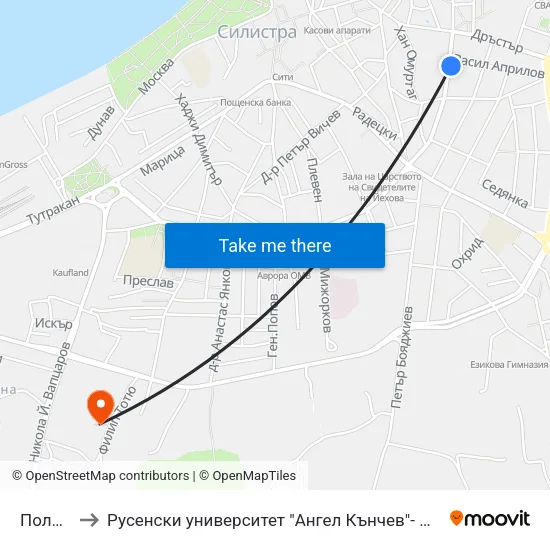 Полиция to Русенски университет "Ангел Кънчев"- филиал Силистра map