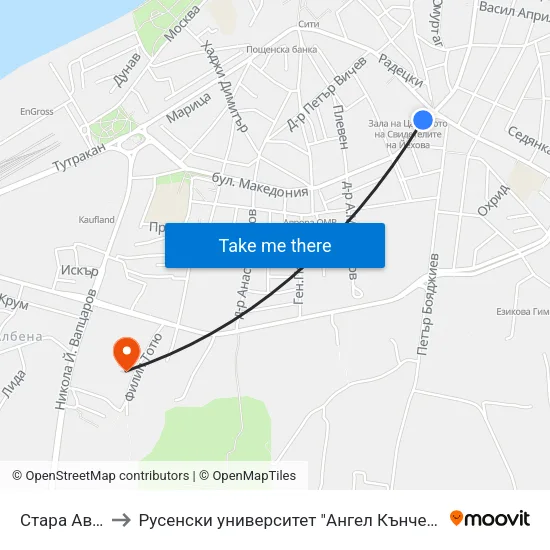 Стара Автогара to Русенски университет "Ангел Кънчев"- филиал Силистра map