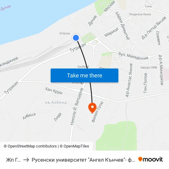 Жп Гара to Русенски университет "Ангел Кънчев"- филиал Силистра map