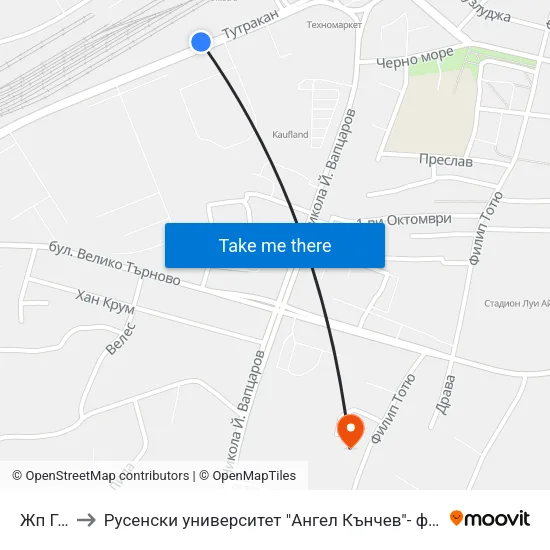 Жп Гара to Русенски университет "Ангел Кънчев"- филиал Силистра map