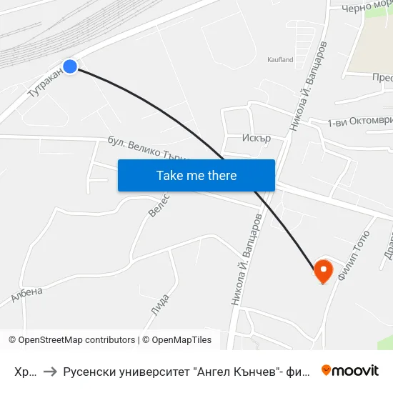 Хром to Русенски университет "Ангел Кънчев"- филиал Силистра map