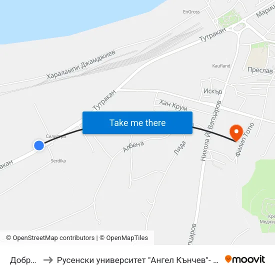 Добруджа to Русенски университет "Ангел Кънчев"- филиал Силистра map