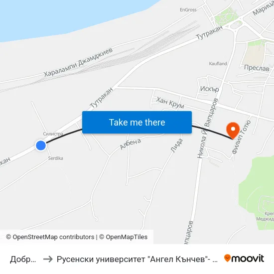 Добруджа to Русенски университет "Ангел Кънчев"- филиал Силистра map