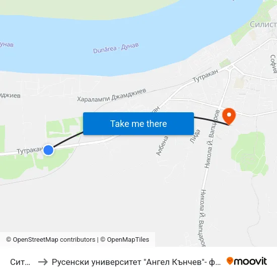 Ситигаз to Русенски университет "Ангел Кънчев"- филиал Силистра map