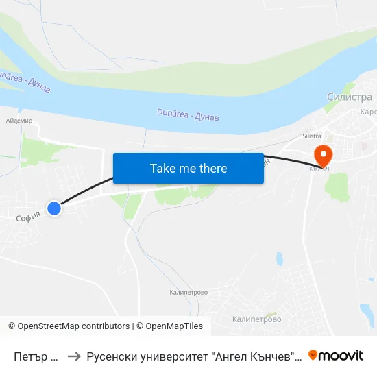 Петър Берон to Русенски университет "Ангел Кънчев"- филиал Силистра map
