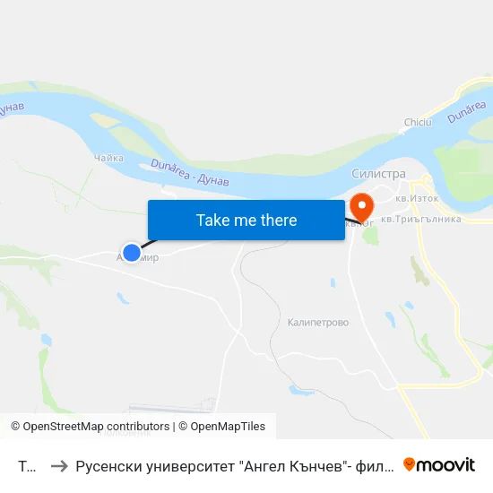 Тиса to Русенски университет "Ангел Кънчев"- филиал Силистра map